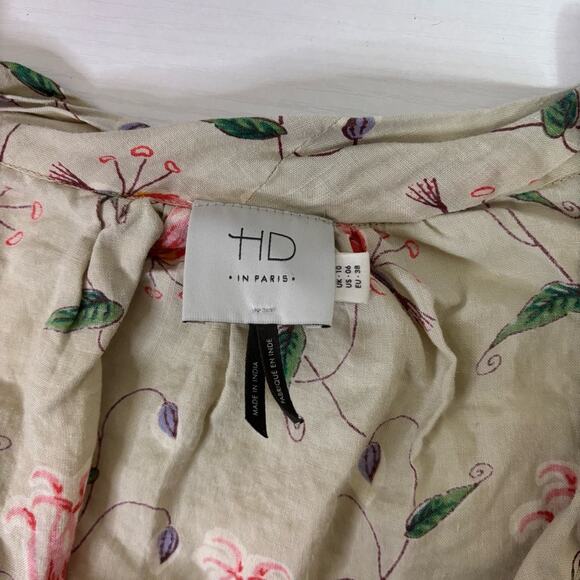 HD in Paris Floral Ramie Fabric Pleated Bib Collar Blouse Size 6 S0372 - Picture 5 of 7